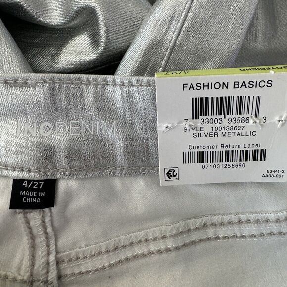 INC SZ 4/27 Boyfriend Pants Mid-Rise Stretch Silver Metallic Shiny Zip-Fly New - Picture 6 of 8